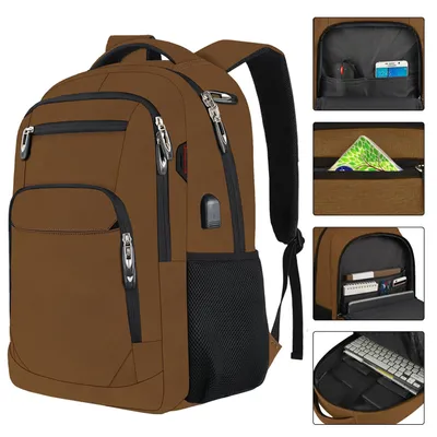 Produktbild von OKWISH Bag Rucksack Schule Arbeit & Freizeit Outdoor Sport Wandertasche Fahrradrucksack Mit USB Laptoprucksack Daypack Braun