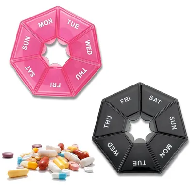 Immagine prodotto di Contenitore per pillole da 7 giorni, set da 2 pezzi, colore nero/rosa, per farmaci e vitamine