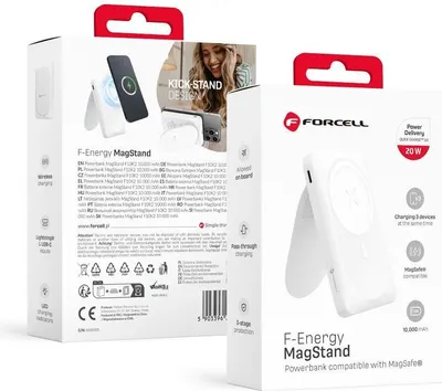 Produktbild von Forcell F10K2, 10000 mAh, Lithium Polymer (LiPo), Power Delivery, Quick Charge 3.0, Kabelloses Aufladen, 20 W, Weiß