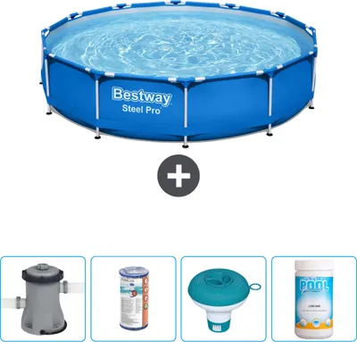 Immagine prodotto di Piscina Bestway Round Steel Pro - 366 x 76 cm - blu - inclusa pompa filtro - galleggiante per il cloro - cloro