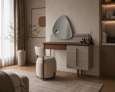 Productafbeelding van Slaapkamer set met make-upholde, zitkruk, modern design, beige kleur, harmonieus en elegant