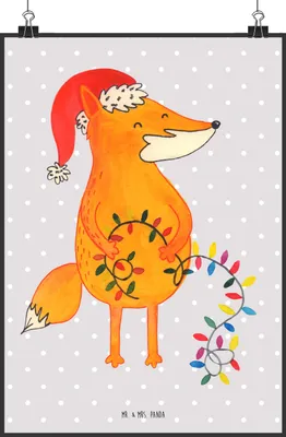 Produktbild von Mr. & Mrs. Panda Poster Fuchs Weihnachten DIN A2 - Grau Pastell - Geschenk, Winter, Weihnachtsmann, Heiligabend, Kunstdruck, Nikolaus, Wandbild, wanddeko, Weihnachtszeit