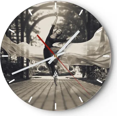 Produktbild von Wanduhr - Rund - Glasuhr - Ballerina Tanz Luft - 40x40cm - Schleichendes Uhrwerk - Lautlos - zum Aufhängen bereit - Dekoration Modern - Wanddekoration aus Glas - C3AR40x40-4945