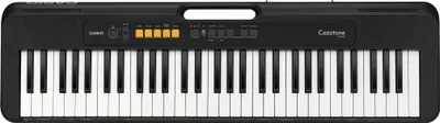 A black Casio CT-S100 keyboard is shown from a top-down perspective against a white background.