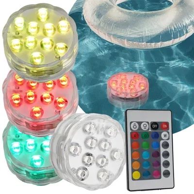 Produktbild von 4er-Set Multicolor-LED-Unterwasserleuchten: 15 Farben, Fernbedienung, IP68 - für beeindruckende Lichteffekte unter Wasser, LED Unterwasserlicht