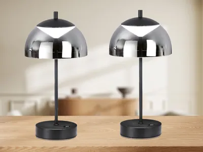 Produktbild von 2er SET kabellose Tageslicht Tischlampen Schwarz Rauchglas 35cm mit Touchdimmer