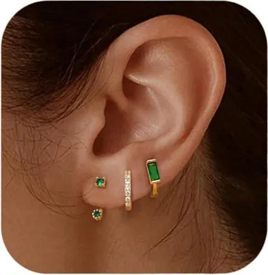 Obrázek produktu pro Sada náušnic stříbro 925 zirkony obruče 3 páry piercingů zlato Elegantní design