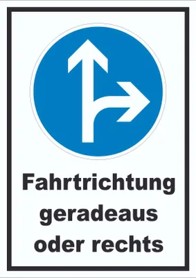 Produktbild von Schild Fahrtrichtung geradeaus oder rechts A2 Rückseite selbstklebend