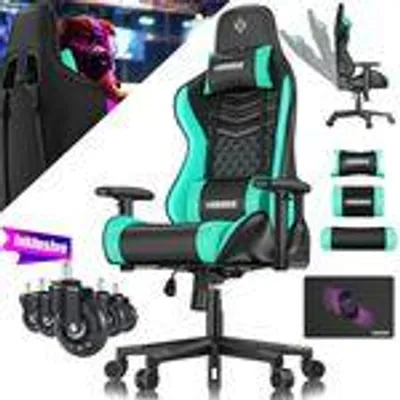 Immagine prodotto di Sedia da gaming KESSER® ergonomica, con poggiatesta e supporto lombare | Sedia da gaming racing, resistente fino a 150 kg | Braccioli rotanti a 360° | Sedia da scrivania girevole, sedia da gaming + rotelle in gomma