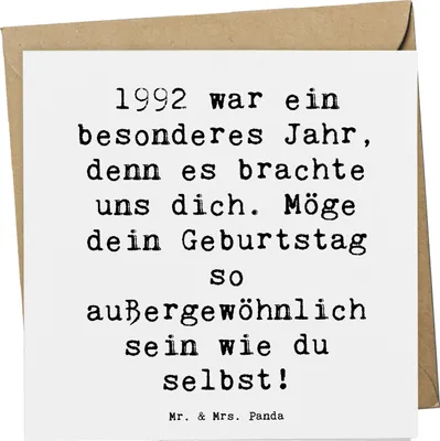 Produktbild von Mr. & Mrs. Panda Grußkarte Spruch 1992 Geburtstag - Weiß - Geschenk, Glückwunschkarte, Happy Birthday, doppelkarte, Alter, Klappkarte, anlasskarte, Glückwünsche