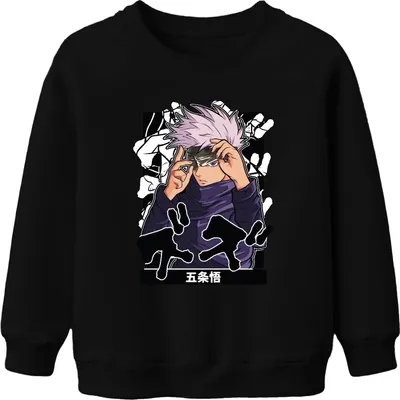 Obrázek produktu pro 五条悟 Jujutsu Kaisen Satoru Páska přes oči Bílé vlasy Anime Estetika Uni dětská mikina, černá, 116