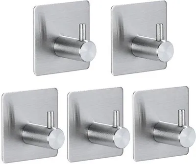 Productafbeelding van Ibenzoa® Zelfklevende handdoekhaken van roestvrij staal – zilver, 4,5 x 4,5 cm, draagvermogen tot 5 kg, set van 5 stuks voor badkamer, keuken en kantoor