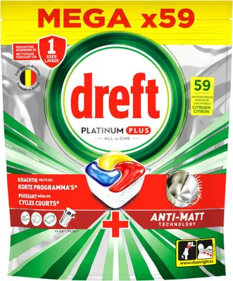 Produktbild von Dreft - Geschirrspültabs - Platinum Plus All-in-One Zitrone - Frisches Ergebnis - 59 Tabs - 1 Stück