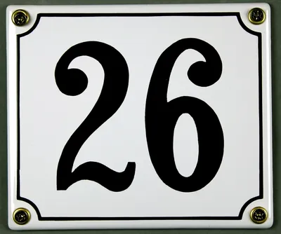 Produktbild von Hausnummernschild 26 weiß 12x14 cm Schild Emaille Hausnummer Haus Nummer Zahl Ziffe