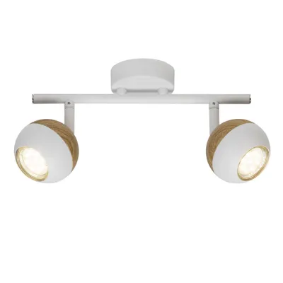 Zdjęcie produktu dla Lampa BRILLIANT Scan LED Spot, 2-ramienna, biała/jasne drewno | W zestawie 2 żarówki LED PAR51, GU10, 3 W (250 lm, 3000 K) | Obrotowe głowice