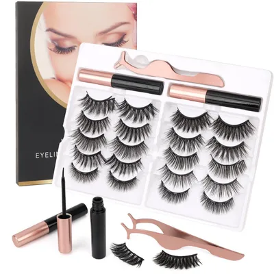 Productafbeelding van Magnetische wimpers, 10 paar, 3D valse wimperset met 2 eyeliners en pincet, herbruikbaar, zonder lijm