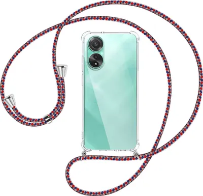 Produktbild von Handykette Backcover-Schutzhülle mit Band (Metall silberfarben) für Oppo A78 4G (CPH2565) - silber/blau/rot