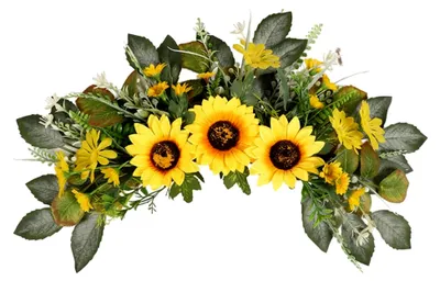 Produktbild von Hochzeitsbogen mit künstlichen Sonnenblumen und Gänseblümchen, Blumengirlande für Türsturz, Frühlings- und Sommerdekoration, einfach aufzuhängende Hochzeitsblumen für Bögen