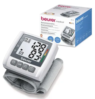 Productafbeelding van BEURER bloeddrukmeter voor pols, 3x40 geheugen, LCD, zilver, BC 30