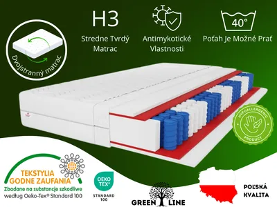 Produktbild von 7 ZÓN Taštičkový matrac Salsa 140X200 cm, obojstranný matrac triedy tvrdosti H3, výška cca 18 cm, farba: Aloe Vera, vrátane poťahu