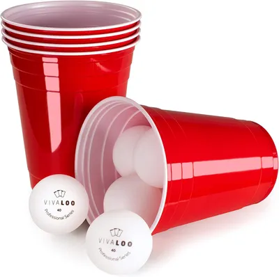 Imagen del producto de Vasos reutilizables para fiestas, de 473 ml, paquete de 50 unidades, incluyendo 6 bolas, ideales para el juego de cerveza (beer pong)