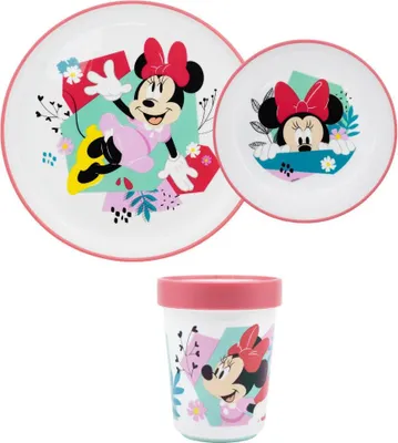 Produktbild von Disney Minnie Maus Kinder Geschirr-Set 3 teilig Becher Teller Schüssel