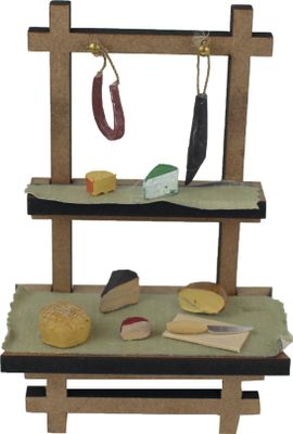 Krippenzubehör Marktstand mit Käse, Fleisch & Brot