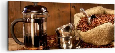 Produktbild von Bild auf Leinwand - Leinwandbild - Kaffeebohnen gerösteter Kaffee Tasse - 120x50cm - Wand Bild - Wanddeko - Leinwanddruck - Bilder - Kunstdruck - Leinwand bilder - Wandkunst - AB120x50-0434