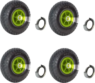 Produktbild von 4x Sackkarrenrad Luftrad 260x85 mm 3.00-4 60 mm versetze Nabe Ø 20 mm grün robustes 4 PR Gewebe Bollerwagenrad
