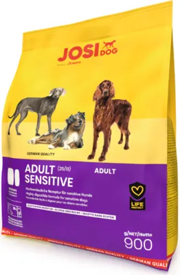 A bag of JosiDog Adult Sensitive dog food.