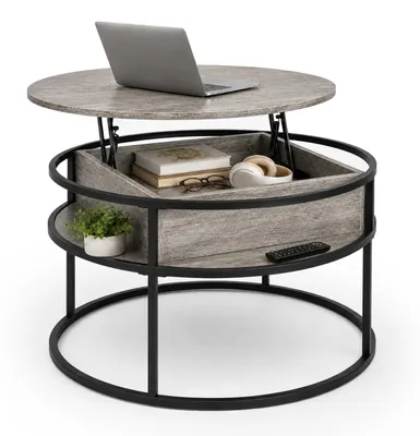 Zdjęcie produktu dla Stolik kawowy Relaxdays z miejscem do przechowywania, wymiary: 47x80 cm, z podnoszącym się blatem, wykonany z MDF i metalu, okrągły stolik do salonu, kolor: jasnobrązowy/czarny, Obraz wygenerowany przez AI