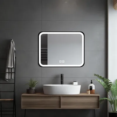 Immagine prodotto di Specchio per il trucco illuminato, 40x60 cm, con dimmer, 3 modalità, funzione antiappannamento, colore nero