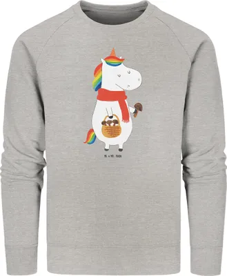 Produktbild von Mr. & Mrs. Panda Bio Baumwoll Pullover Einhorn Pilz Größe XL - Heather Grey - Geschenk, Unicorn, Pilze, Sweater, Pulli, Sweatshirt, Spruch, Nachhaltiger, Motivation