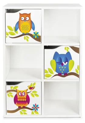 Produktbild von Bayagu Kinderregal Weiß mit 6 Ablagen aus Holz Bücherregal für Spielzeug Eulen