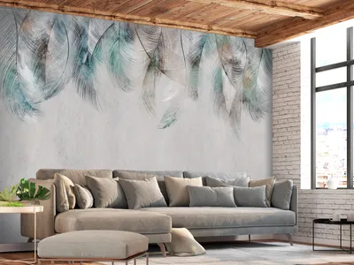Produktbild von Vlies Fototapete Feder 300x210 cm Tapeten Wandtapete XXL Boho Abstrakt Ornament türkis grau b-A-0764-a-a