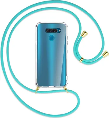 Produktbild von Handykette Backcover-Schutzhülle mit Band (Metall goldfarben) für LG Q60 - türkis