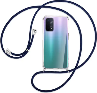 Produktbild von Handykette Backcover-Schutzhülle mit Band (Metall silberfarben) für Oppo A54 5G / A74 5G (CPH2197) - dunkelblau