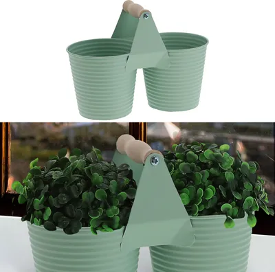 Produktbild von Übertopf doppelt mit Henkel verzinktes Stahlblech 11x11cm türkis 2 Töpfe Blumentopf Pflanztopf Topf für Blumen Kräuter Pflanzen