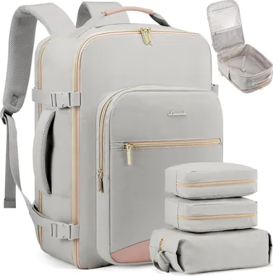 Image de Bagage à main 40L Grand sac à dos de voyage Femme Sac à dos valise Gris Rose