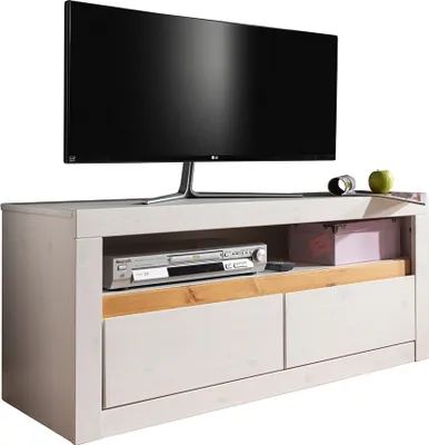 Produktbild von Massivholz TV Lowboard 110,5 cm WILSON-69 in Kiefer massiv weiß, B/H/T: ca. 110,5/49/42 cm