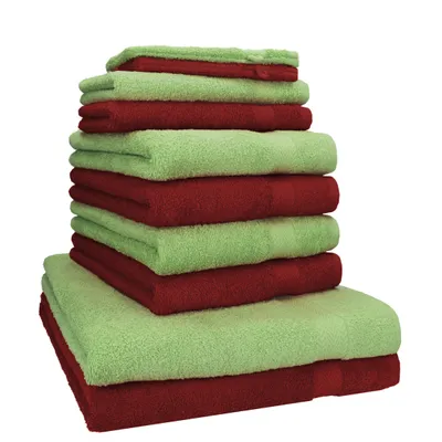 Produktbild von Betz 10-tlg. Handtuch-Set PREMIUM 2 Duschtücher 4 Handtücher 2 Gästetücher 2 Waschhandschuhe Farbe: dunkel rot & apfel grün