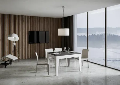 Productafbeelding van ITAMOBY - Uittrekbare eettafel 120/180x90 cm. Bovenblad: Cico Mix, antraciet met reliëfstructuur. Onderstel: wit met reliëfstructuur