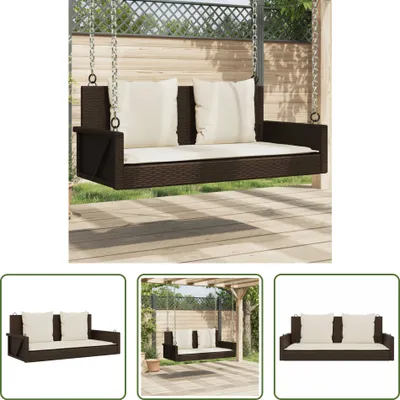 Image de The Living Store Banc suspendu avec coussin Marron 119x56x48 cm Poly Rattan