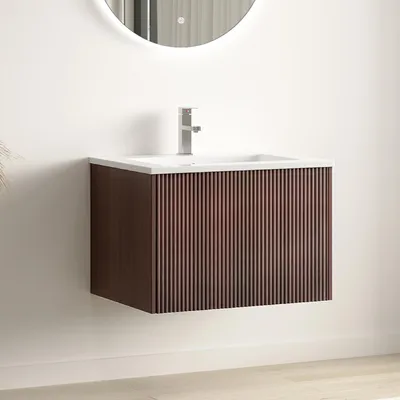 Zdjęcie produktu dla LOMAZOO SOVINA 60 cm, orzech włoski, ryflowany front, biała umywalka