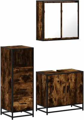 Produktbild von vidaXL 3-tlg. Badmöbel-Set Räuchereiche Holzwerkstoff