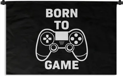 Produktbild von MuchoWow® Wandteppich Wandbehang Gaming - Zitate - Controller - Zum Spielen geboren - Schwarz - Weiß 60x40 cm Tapisserie Dekoration Wandtuch - Wanddekorationen