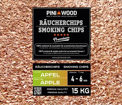 Produktbild von PINI 15 Kg Räucherchips Apfel 4-6 mm Smoking Chips Räucherspäne