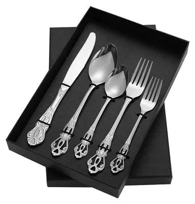 Produktbild von 5-teiliges Geschirrset aus Edelstahl, langlebig, korrosionsbeständig, elegantes Design, ideal für Dinnerpartys