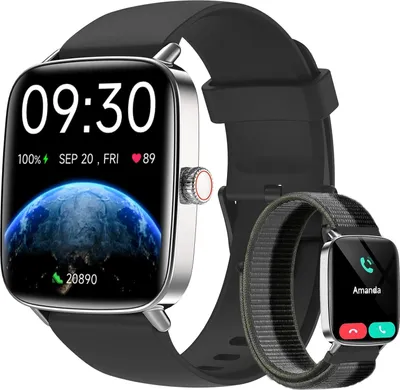 Produktbild von Fitpolo Smartwatch Damen Herren 1.85" HD Display Fitnessuhr mit Telefonfunktion AI Sprachassistent 100+ Sportmodi Herzfrequenz & SpO2 IP68 wasserdicht
