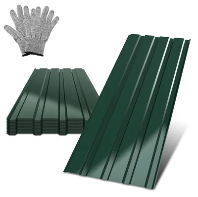 Obrázek produktu pro Eikuavons, sada trapézových plechů, 36 kusů, rozměry 115 x 45 cm, hladký povrch, zelená barva, neděrované, včetně ochranných rukavic na řezání
